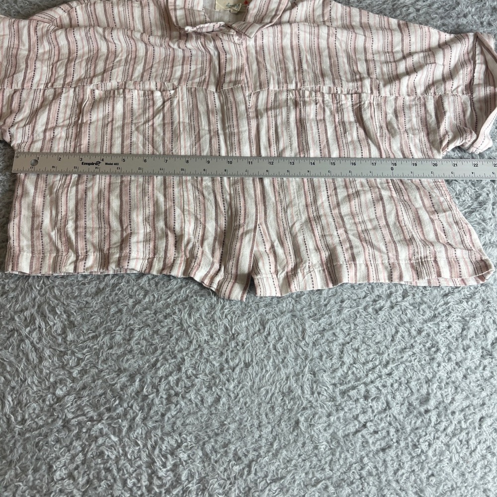 April Kiss Womens Pink Striped Linen Blend Cropped Button Down Shirt Small - Picture 4 of 9